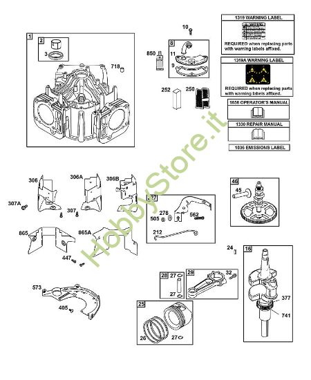 E - Cilindro, albero motore, albero a camme, convogliamenti aria, pistone, segmento pistone, biella B&S - 44 €¦ 445577-0136-B1 brand Stihl